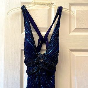 Navy blue sequin pageant/ prom dress